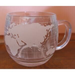NESTLE/NESCAFE World Globe Coffee Mug Glass Collectible 1970s Frosted Handle